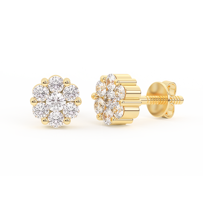 Men's Flower Cluster Diamond Stud Earrings 14K Gold