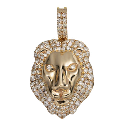 1 1/2" Men's Lion Head Diamond Pendant 2.05ct 14K Yellow Gold - bayamjewelry