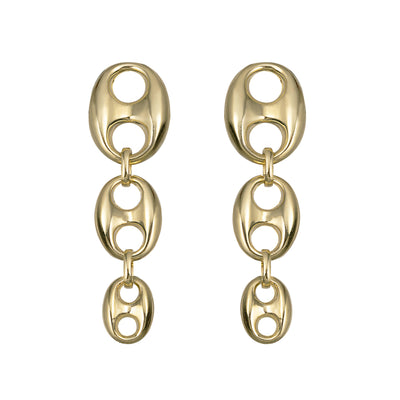 1 1/2" Puffed Gucci Link Dangle Earrings 10K Yellow Gold - bayamjewelry