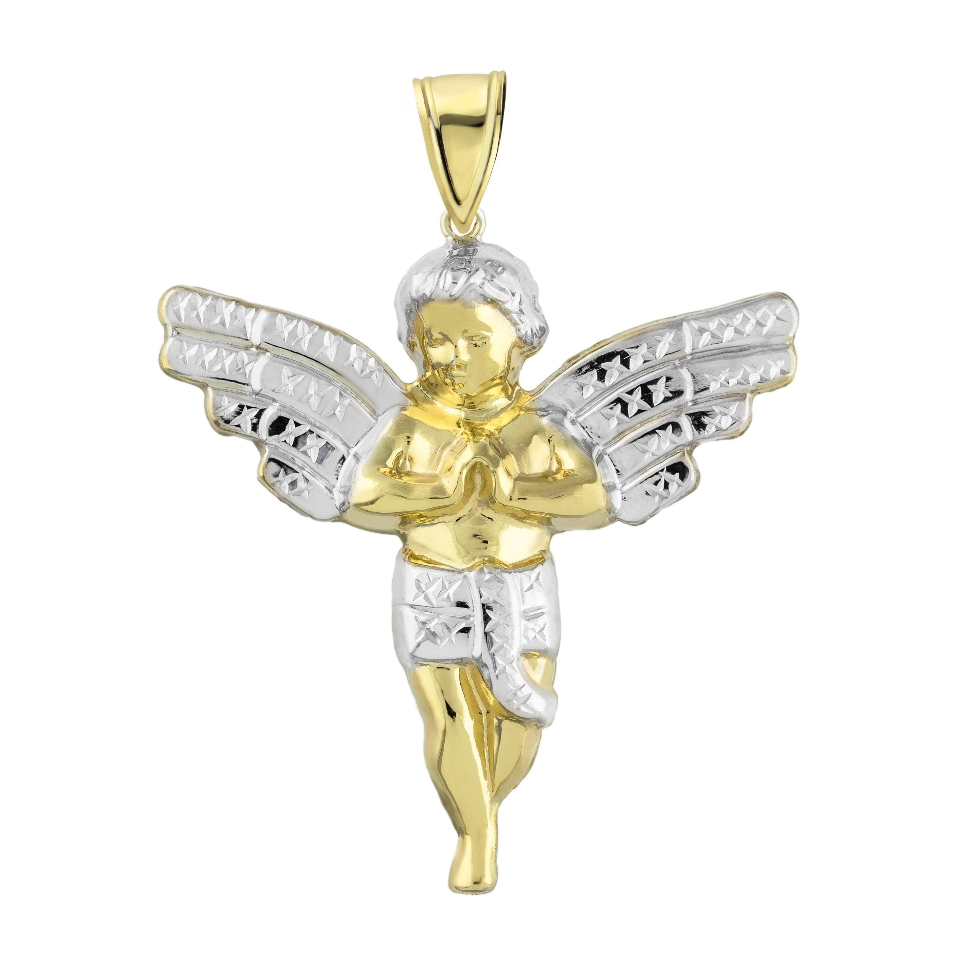 1 1/4 Men's Small Two Tone Baby Angel Pendant Charm 10K Yellow Gold