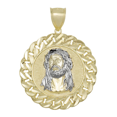 1 3/4" Jesus Head Diamond Cut Miami Cuban Medallion 10K Yellow Gold - bayamjewelry