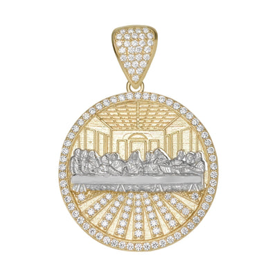 1 3/4" The Last Supper Round CZ Medallion Pendant Charm 10K Yellow Gold - bayamjewelry