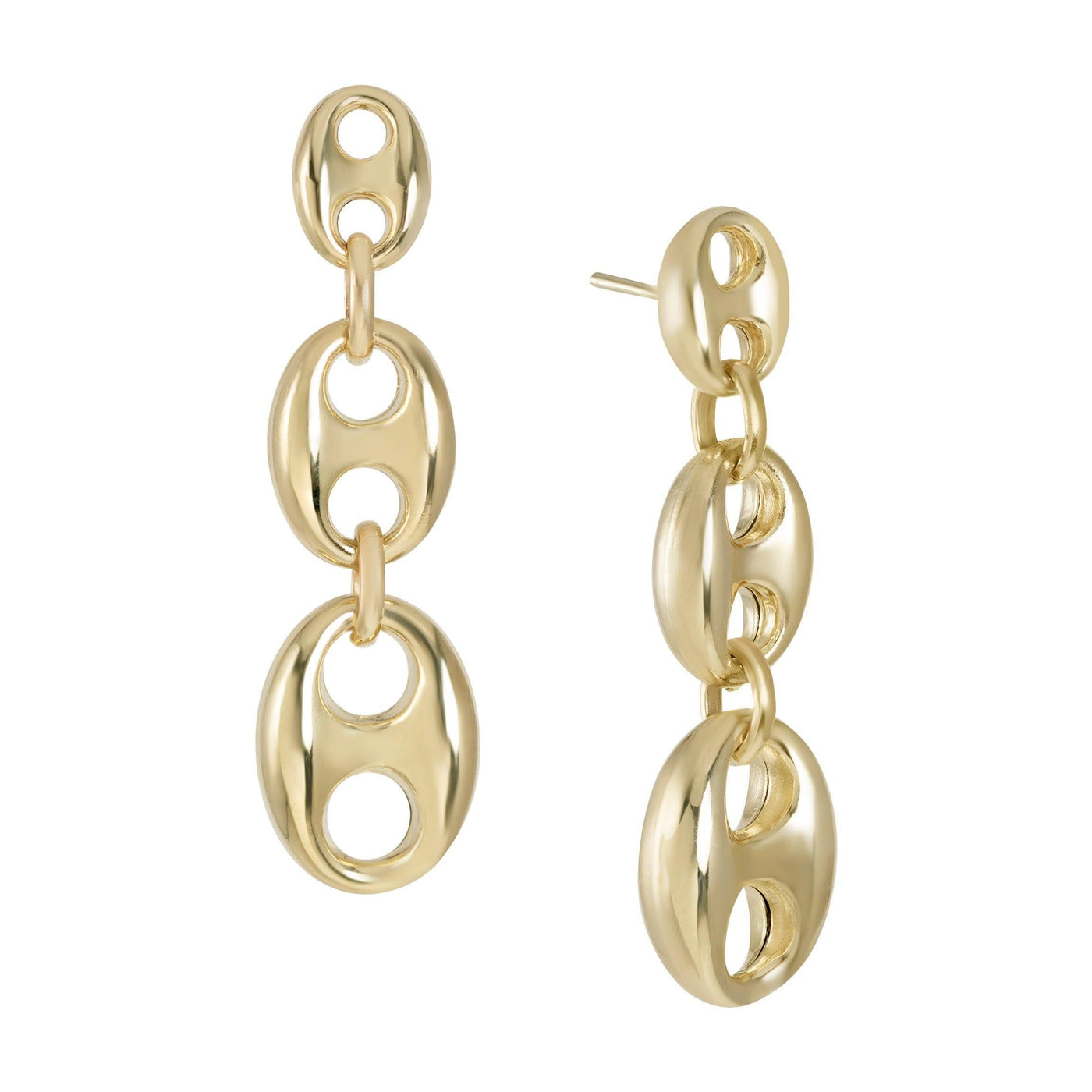 1 3/8" Graduated Puffed Gucci Link Chain Dangle Earring 10K Yellow Gold - bayamjewelry