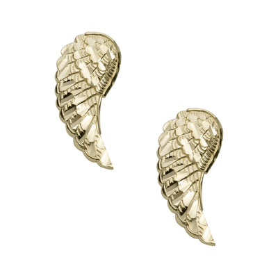 1" Women's Diamond Cut Angel Wings Stud Earrings Solid 10K Yellow Gold - bayamjewelry