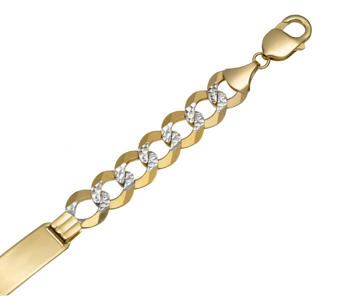 Pave Miami Curb Link ID Bracelet 10K Yellow White Gold - Solid