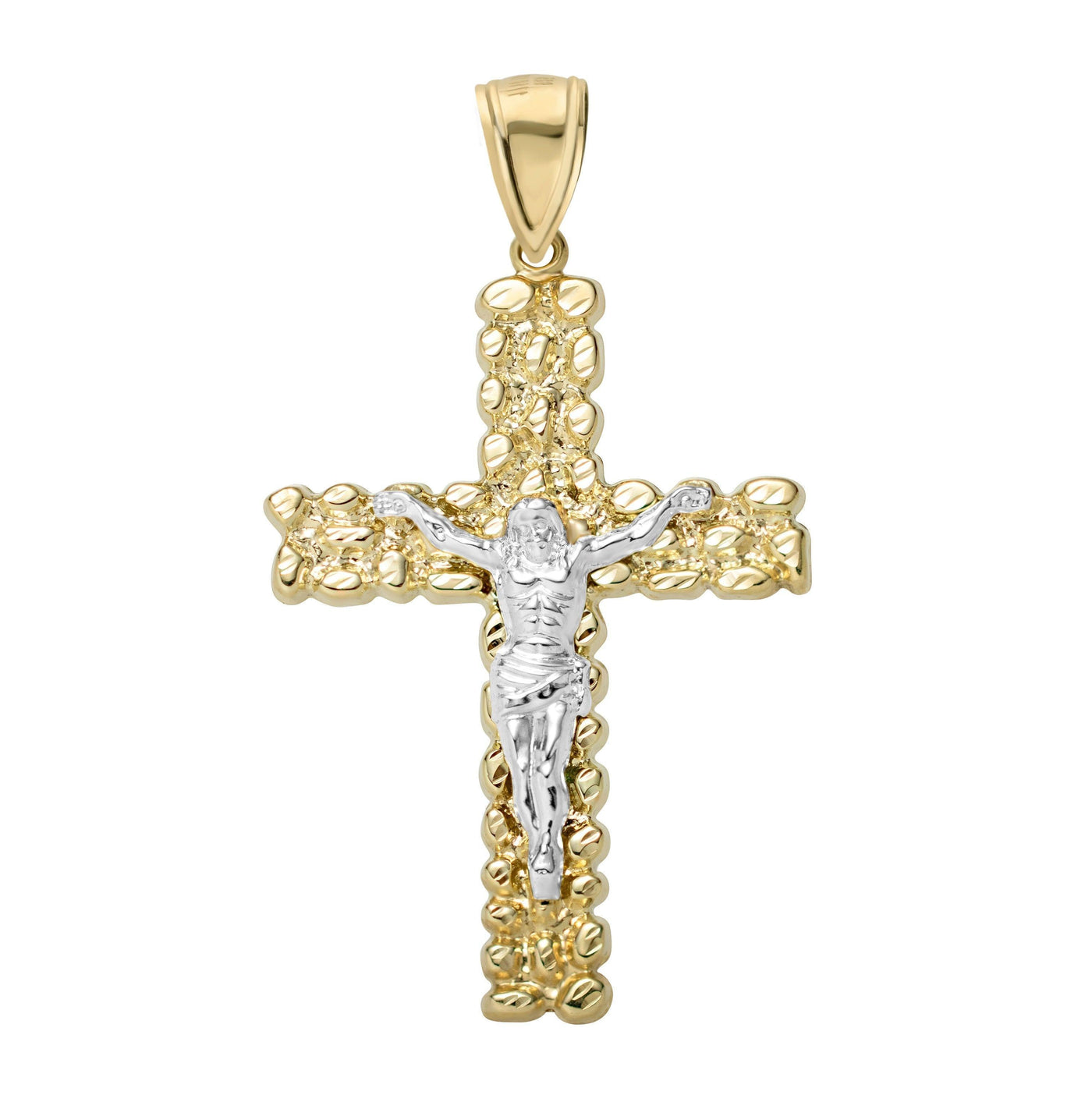 2 3/4" Big Nugget Textured Cross Crucifix Pendant 10K Yellow Gold - bayamjewelry