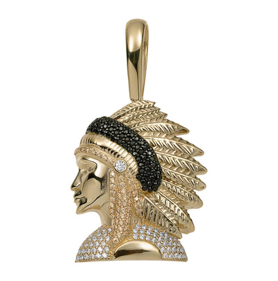 2" CZ Indian Chief Pendant 10K Yellow Gold - bayamjewelry