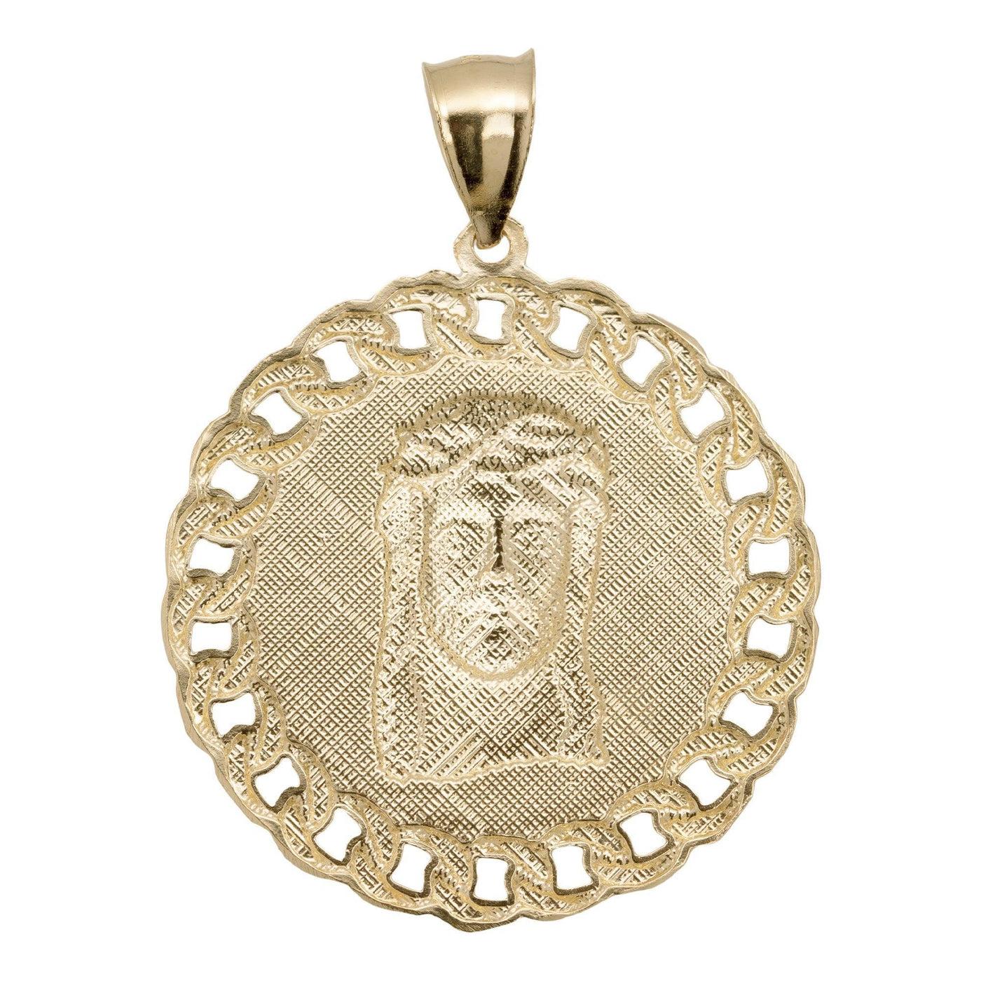 2" Jesus Head Diamond Cut Miami Cuban Link Medallion 10K Yellow Gold - bayamjewelry
