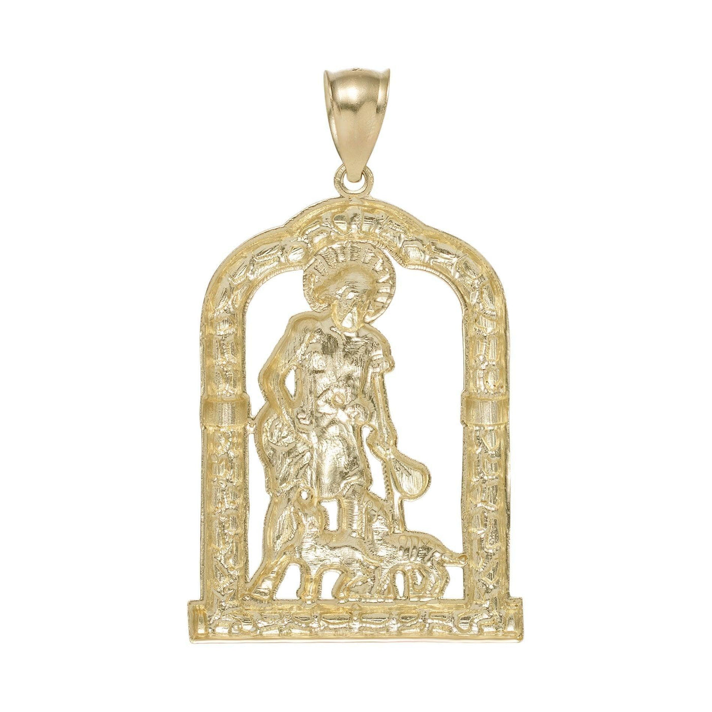 2" Saint Lazarus Textured Religious Charm Pendant 10K Yellow Gold - bayamjewelry