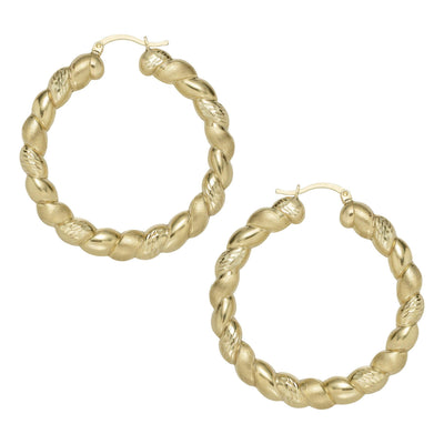 2" Textured Twisted Hoop Earrings 10K Yellow Gold - bayamjewelry