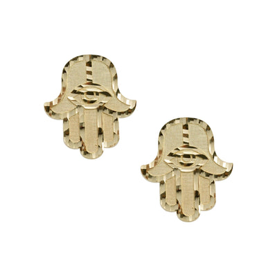 3/4" Diamond Cut Hamsa Stud Earrings Solid 10K Yellow Gold - bayamjewelry