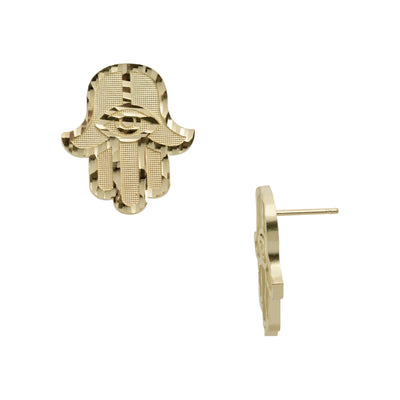 3/4" Diamond Cut Hamsa Stud Earrings Solid 10K Yellow Gold - bayamjewelry