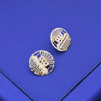 3/4" The Last Supper Textured Stud Earrings Solid 10K Yellow Gold - bayamjewelry