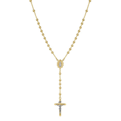 4mm Medallion Cross Rosary Crucifix Chain Necklace 10K Yellow Gold - bayamjewelry