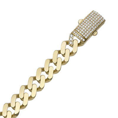 Miami Cuban Link Chain CZ Lock ID Bracelet 10K Yellow Gold