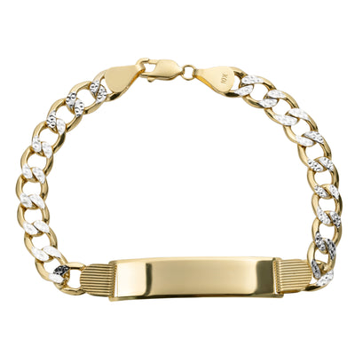 Pave Miami Curb Link ID Bracelet 10K Yellow White Gold - Hollow