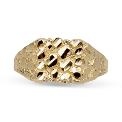 Mens Nugget Square Ring Solid 10K & 14K Yellow Gold