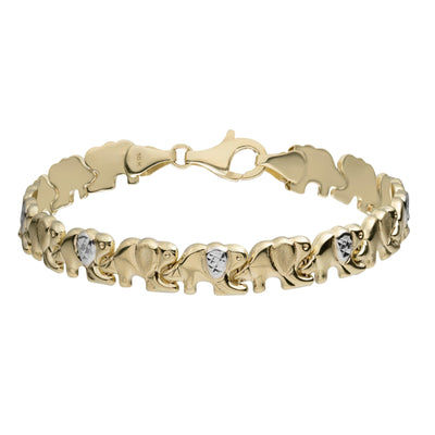 7.5mm Diamond Cut Elephant Stampato Bracelet 10K Yellow White Gold - bayamjewelry
