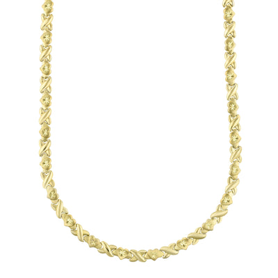 7mm Diamond Cut Hearts and Kisses Stampato Necklace 14K Yellow Gold - bayamjewelry