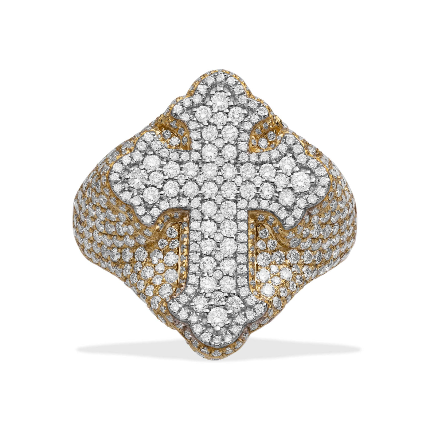 Diamond Signet Cross Ring 3.92ct 14K Gold