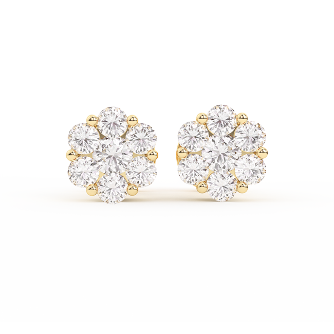 Women's Flower Cluster Diamond Stud Earrings 14K Gold