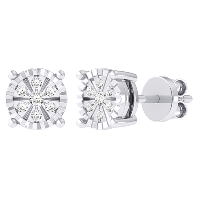 Men's Diamond-Cut Framed Flower Diamond Stud Earrings 14K Gold