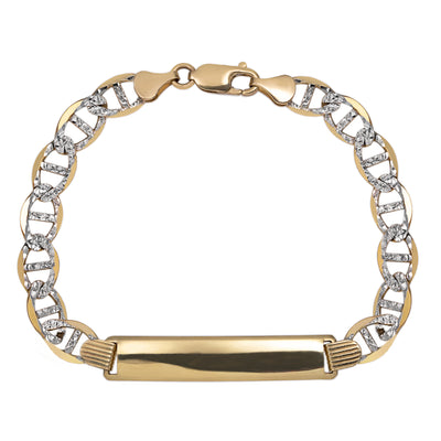Pave Mariner ID Bracelet 10K Yellow White Gold - Solid