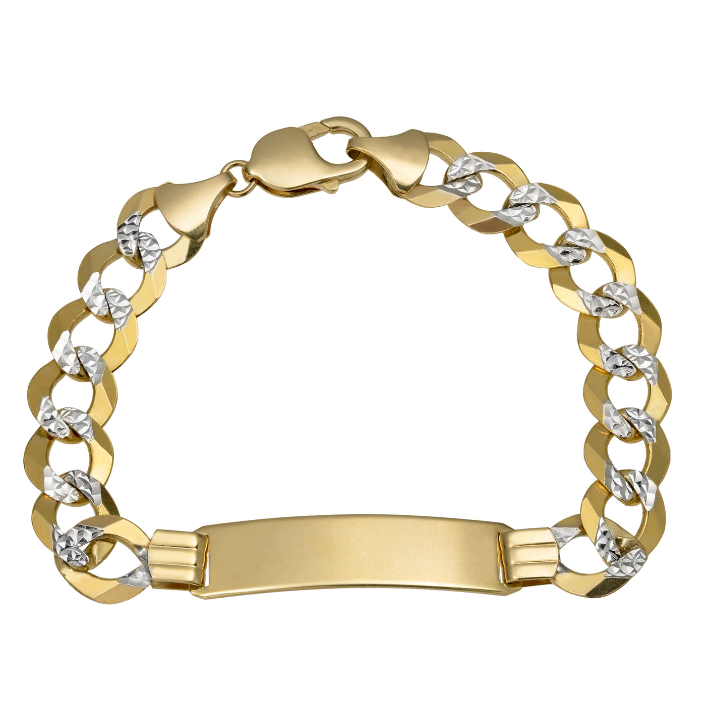 Women's Pave Miami Curb Link ID Bracelet 10K Yellow White Gold - Solid