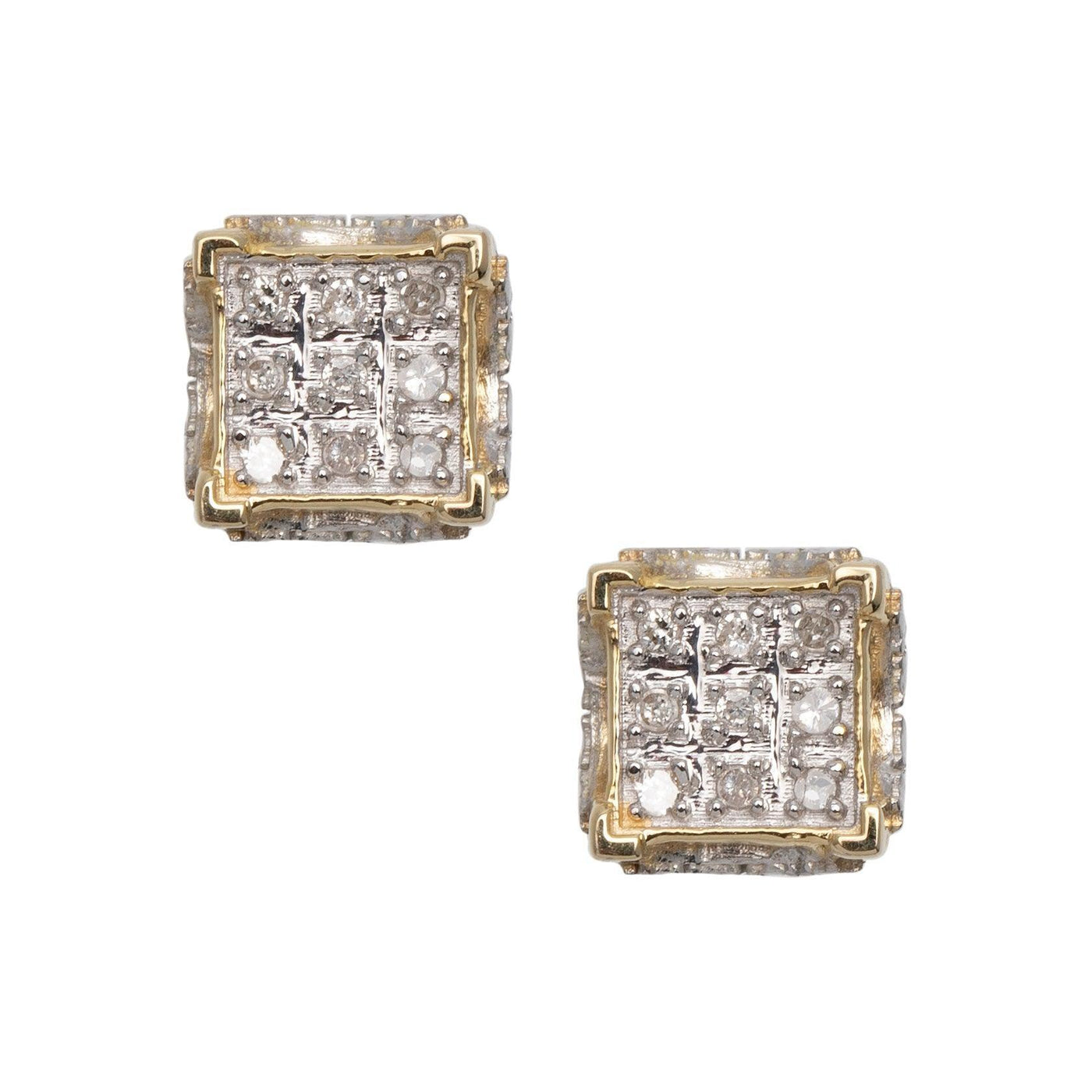 Concave Square Design Micro-Pavé Diamond Stud Earrings 0.09ct 10K Yellow Gold - bayamjewelry