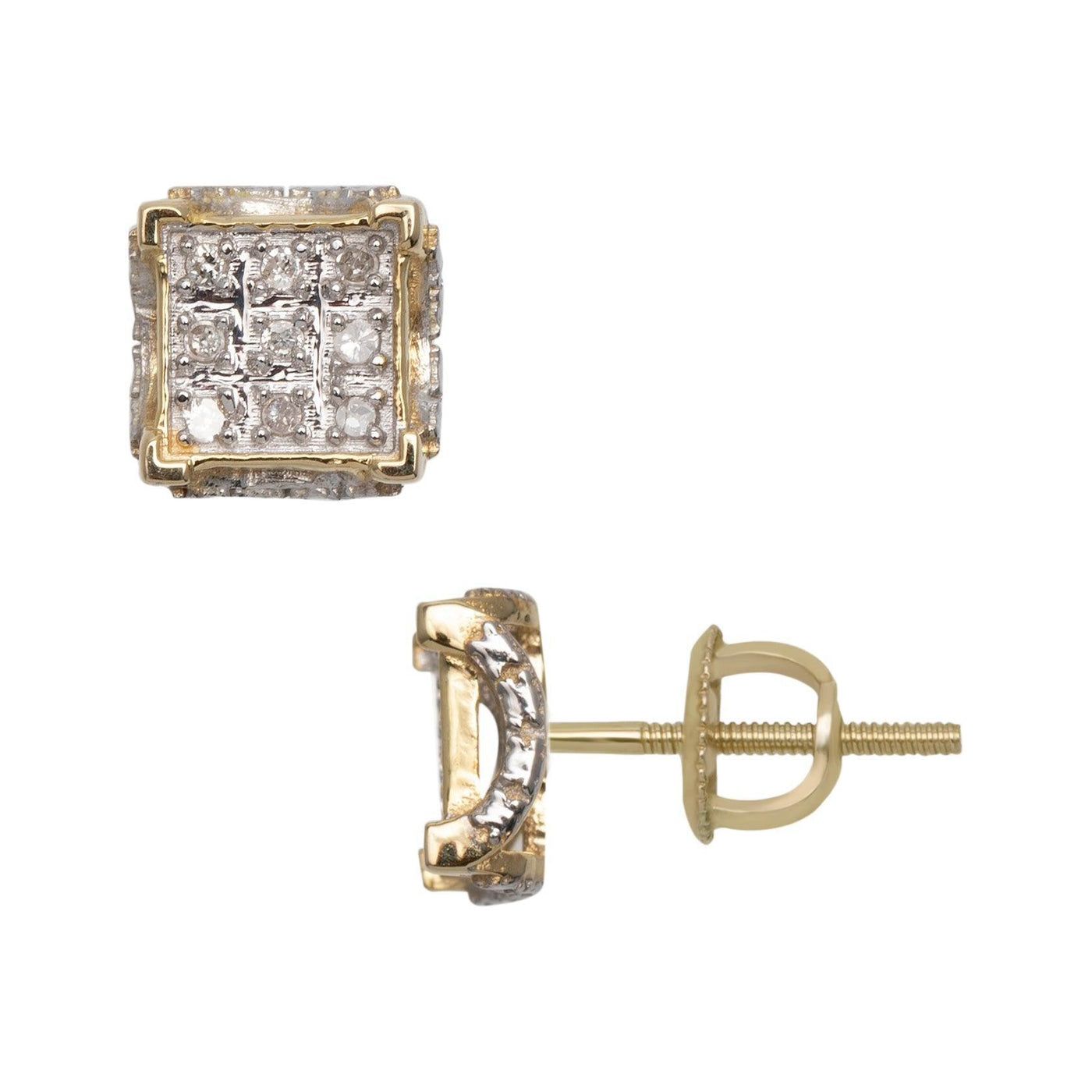 Concave Square Design Micro-Pavé Diamond Stud Earrings 0.09ct 10K Yellow Gold - bayamjewelry