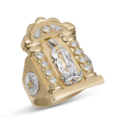 CZ Diamond Cut Lady Guadalupe Virgin Mary Ring Solid 10K Yellow Gold - bayamjewelry