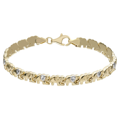 Diamond Cut Elephant Stampato Bracelet 14K Yellow White Gold - bayamjewelry
