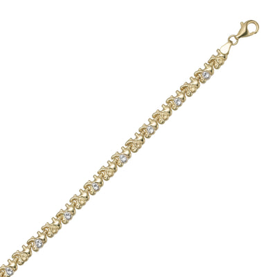 Diamond Cut Elephant Stampato Bracelet 14K Yellow White Gold - bayamjewelry