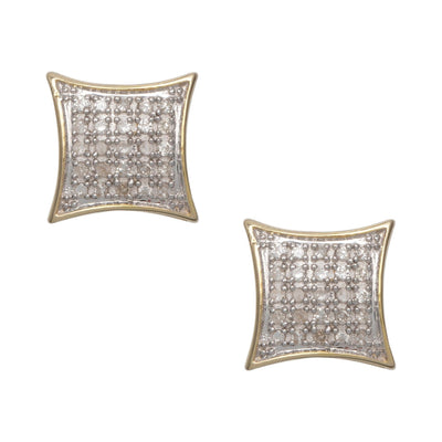 Framed Micro-Pavé Cushion Concave Square Diamond Stud Earrings 0.21ct 10K Yellow Gold - bayamjewelry