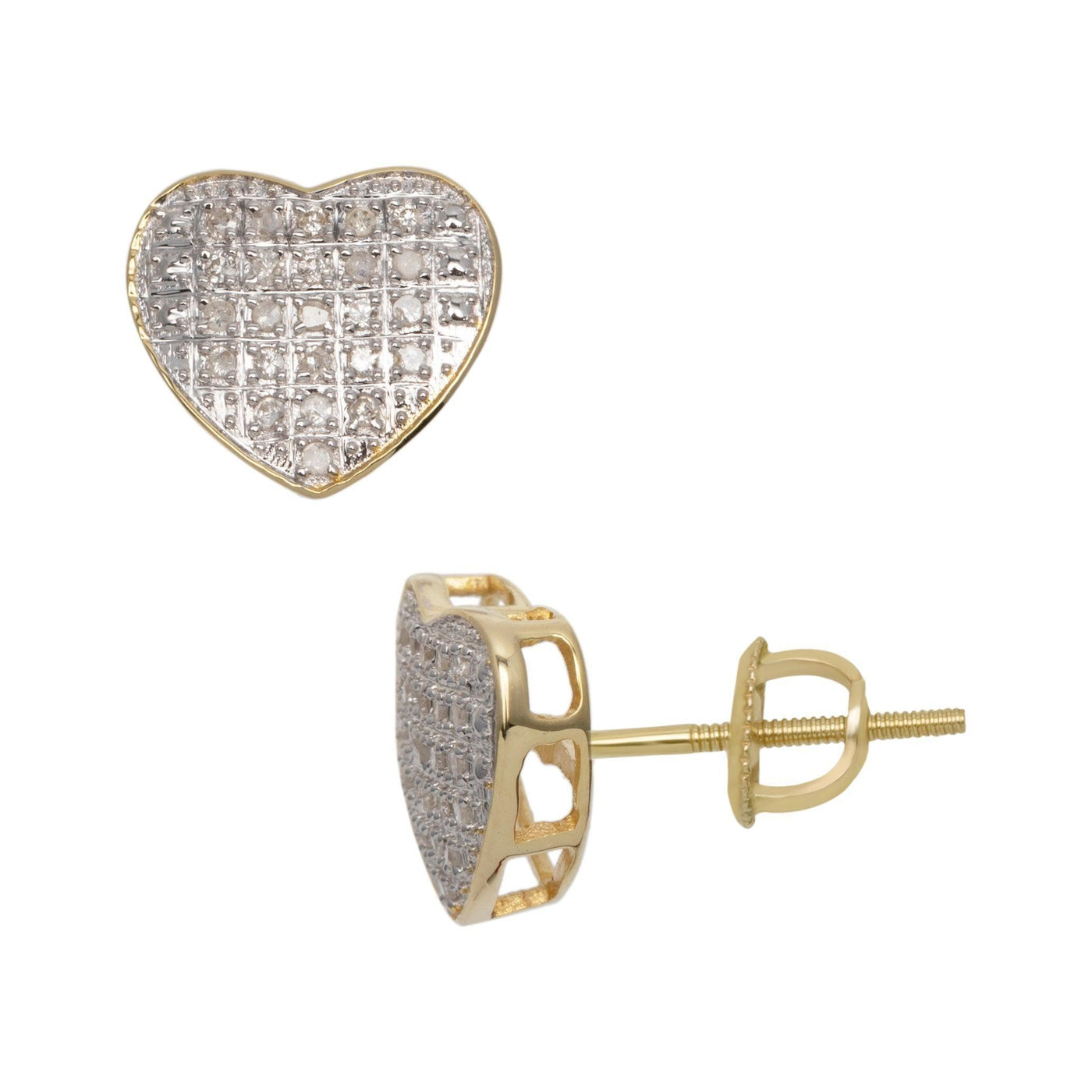Framed Micro-Pavé Heart Diamond Stud Earrings 0.28ct 10K Yellow Gold - bayamjewelry