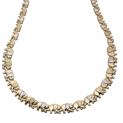 Graduated Elephant Stampato Necklace 10K Yellow White Gold - bayamjewelry