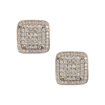 Halo Micro-Pavé Square Diamond Stud Earrings 0.60ct 10K Yellow Gold - bayamjewelry