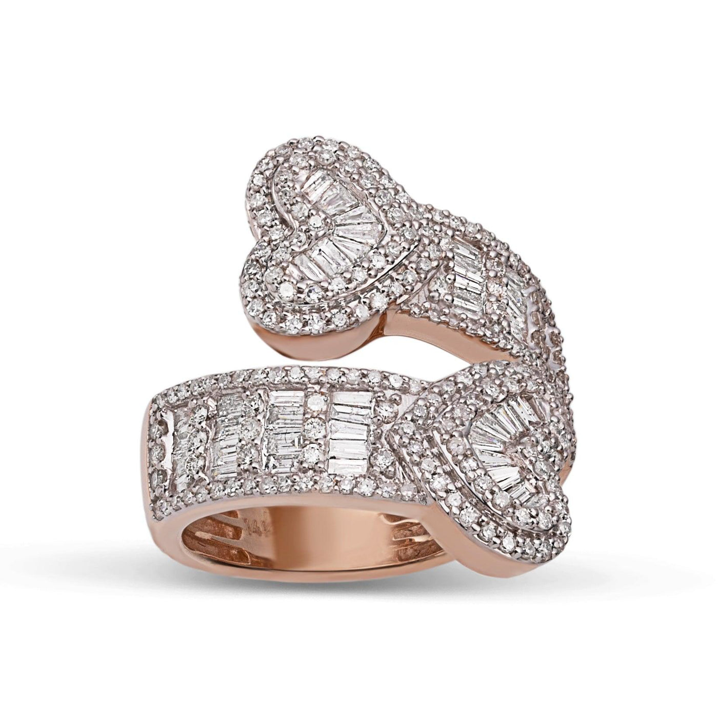 Heart Baguette Bypass Diamond Ring 2.54ct 14K Rose Gold - bayamjewelry
