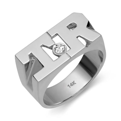 Initial Ring with Diamond 14K White Gold - Style 4 - bayamjewelry