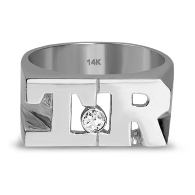 Initial Ring with Diamond 14K White Gold - Style 4 - bayamjewelry