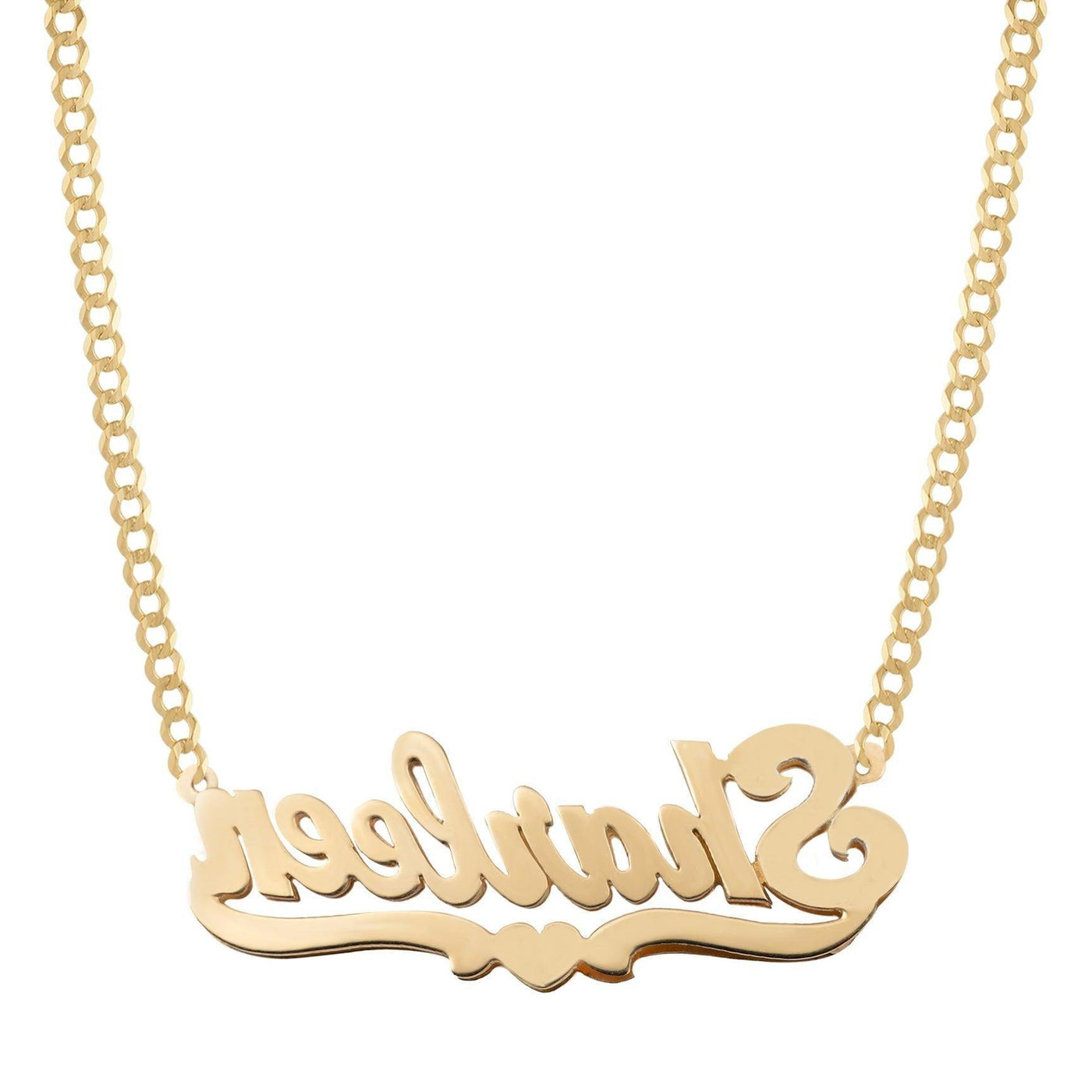 Ladies Diamond & Script Name Plate Heart Ribbon Necklace 14K Gold - Style 41 - bayamjewelry