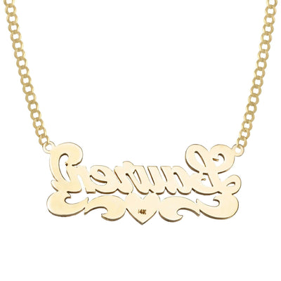 Ladies Diamond Script Name Plate Heart Ribbon Necklace 14K Gold - Style 78 - bayamjewelry