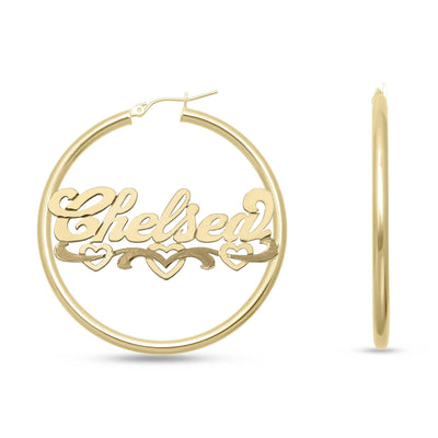 Ladies Script Name Plate Hoop Earrings 14K Gold - Style 118 - bayamjewelry