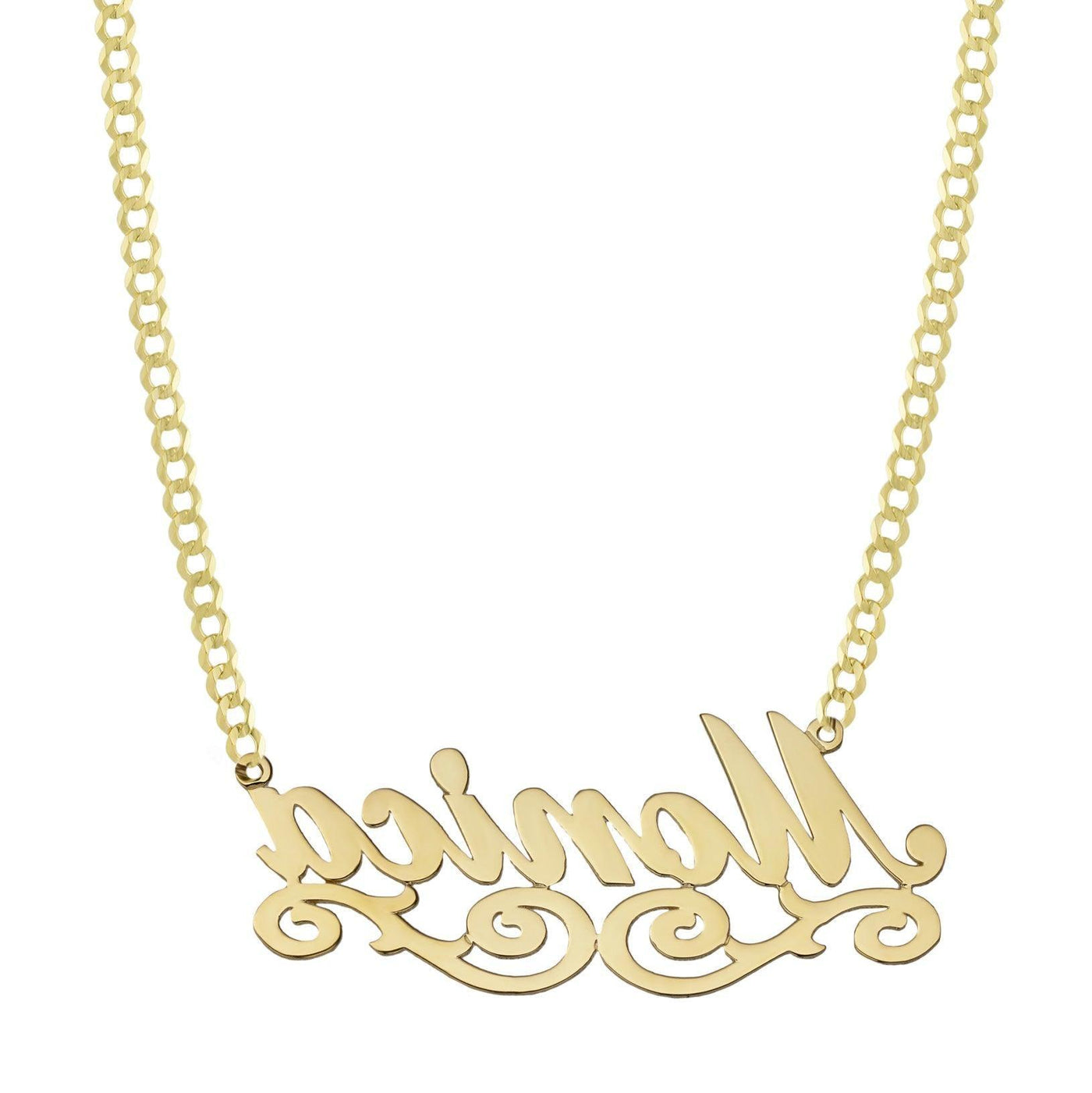 Ladies Script Name Plate Ribbon Necklace 14K Gold - Style 16 - bayamjewelry