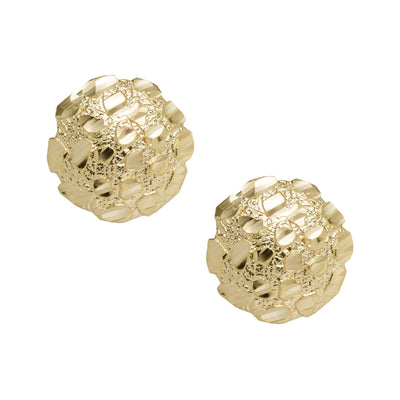 Large Round Nugget Stud Earrings Solid 10K Yellow Gold - bayamjewelry
