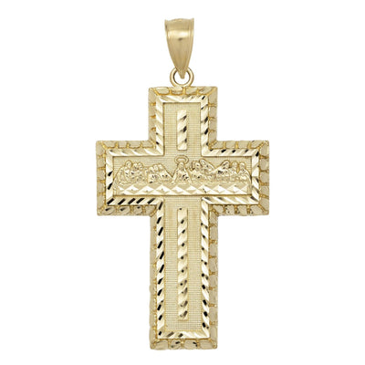 Last Supper Textured Cross Pendant Solid 10K Yellow Gold - bayamjewelry