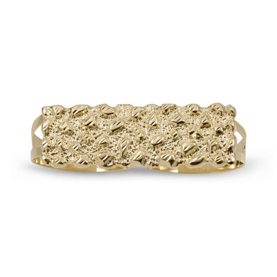 Men's Rectangular Nugget Two Finger Ring 10K Yellow Gold Size 11 - bayamjewelry