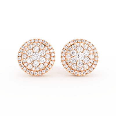 Men's Round Halo Cluster Diamond Stud Earrings 1.04ct 14K Gold - bayamjewelry