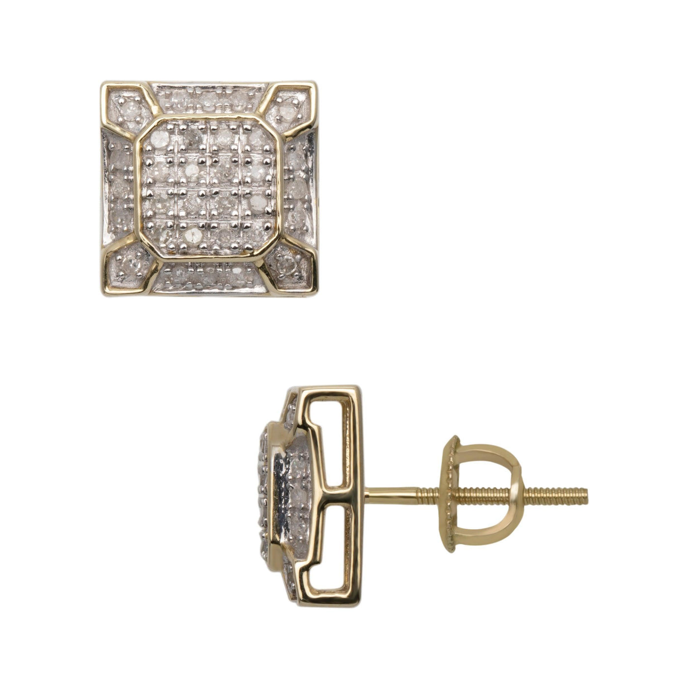 Micro-Pavé Octagonal Design Square Diamond Stud Earrings 0.30ct 10K Yellow Gold - bayamjewelry