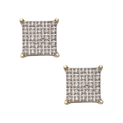 Micro-Pavé Square Diamond Stud Earrings 0.18ct 10K Yellow Gold - bayamjewelry
